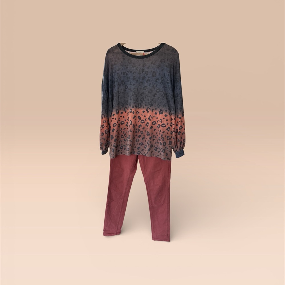 12 Pm By Mon Ami Gradient Leopard Top and Burnt Orange Pants